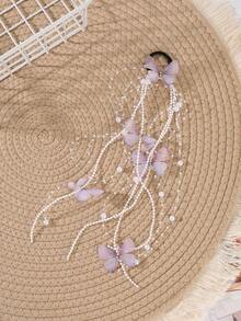 1pc Fairy Purple Butterfly Pearl Long Tassel Hair Tie, Heavy Beaded Chain Hair Rope, Girl Atmosphere Hair Elastic Band, Wedding Party Hair Accessory - Multicolor - View 11