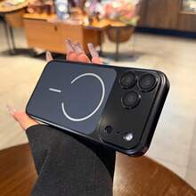 Original Metal Color Magnetic Charging Phone Case Compatible With IPhone 18 Pro Max 17 16 15 14 13 Large Window Electroplated Shockproof PC Protective Shell - Black - View 8