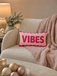 وسادة ديكورية مريحة بطباعة حروف VIBES جمالية، مناسبة للأريكة والمقعد وغرفة النوم وغرفة المعيشة - متعدد الألوان - مشاهدة 5