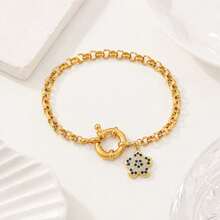 1pc New Fashion Colorful Flowers Spring Buckle Stainless Steel Chain Bracelet For Women - Flowers - View 3