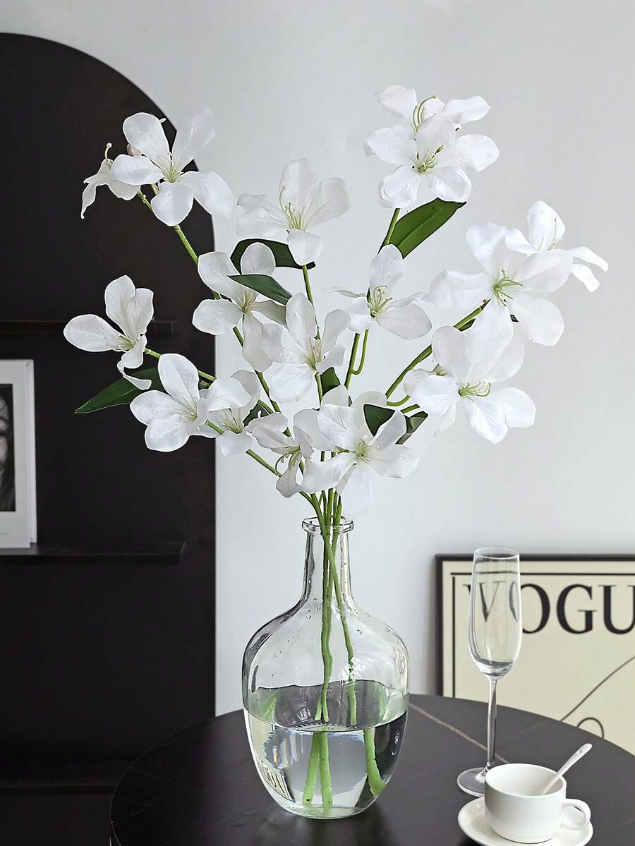 1 Stem Artificial Silk Orchid, White Orchid, Fake Flower, 29.5 Inches, For Home, Office, Wedding Table Centerpieces, Party, Yard, Garden, Summer Decor - White - View 1