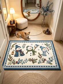 1pc 3-Snowman Hallway Runner Rug, Long Corridor Carpet, Home Decor, Living Room Area Rug, Room Decoration, Washable Carpet, Halloween Gift - Three Snowmen - View 3