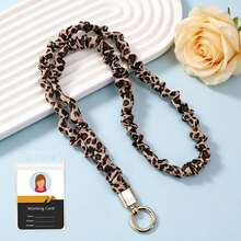 Scrunchie Fabric Neck Lanyard , Teacher Lanyard With Clear ID Badge Card Holder, Leopard Checkerboard Print Solid Color Neck Strap For Work ID Card Ke - Multicolor - View 10