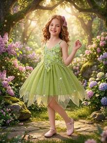 Elegant Floral Sequin Sleeveless Flower Girl Dress In Mint Green, Without Headband - Mint Green - View 1