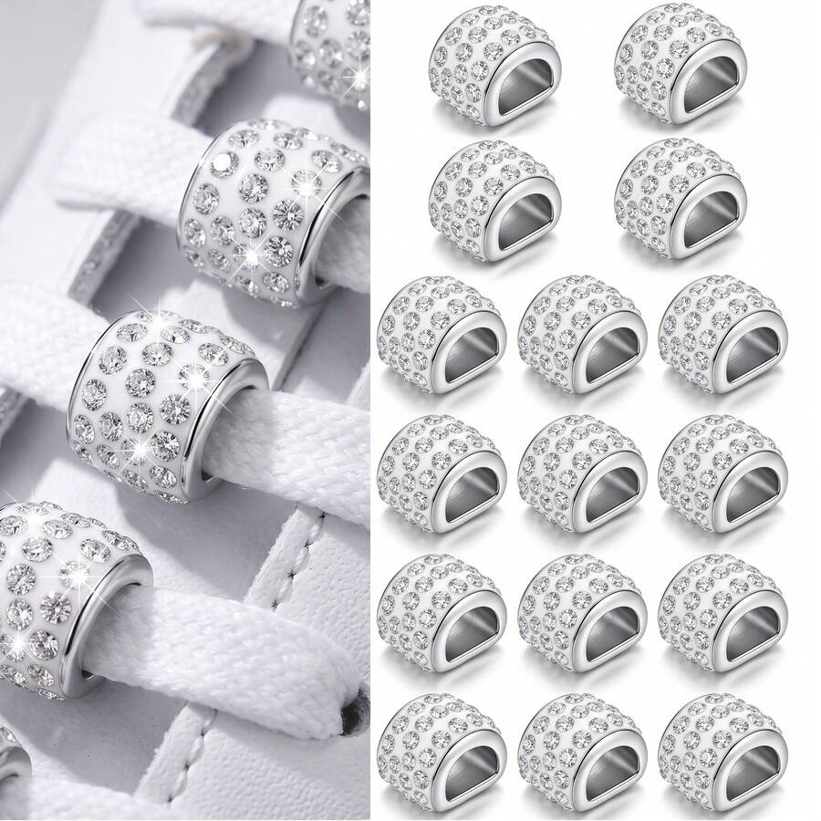 16PCS Shiny Faux Diamond Shoelace Charms Set - Zinc Alloy, Suitable For Sneakers And Canvas Shoes Daily Wear, Party, Vacation Decoration - View 1