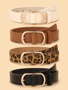 4pcs Plus Size Oval Hook Buckle Wide Style Fashion Decorative Popular Versatile Suitable For Daily Use Women's Set Belt - Multicolor - View 6