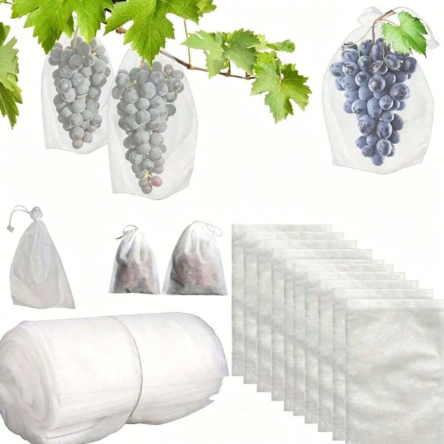 30/100 Kantong Pelindung Buah Jaring Non-Anyaman dengan Tali Serut, Penutup Buah Jaring untuk Anggur, Sayuran, dan Perlengkapan Berkebun - A - View 1