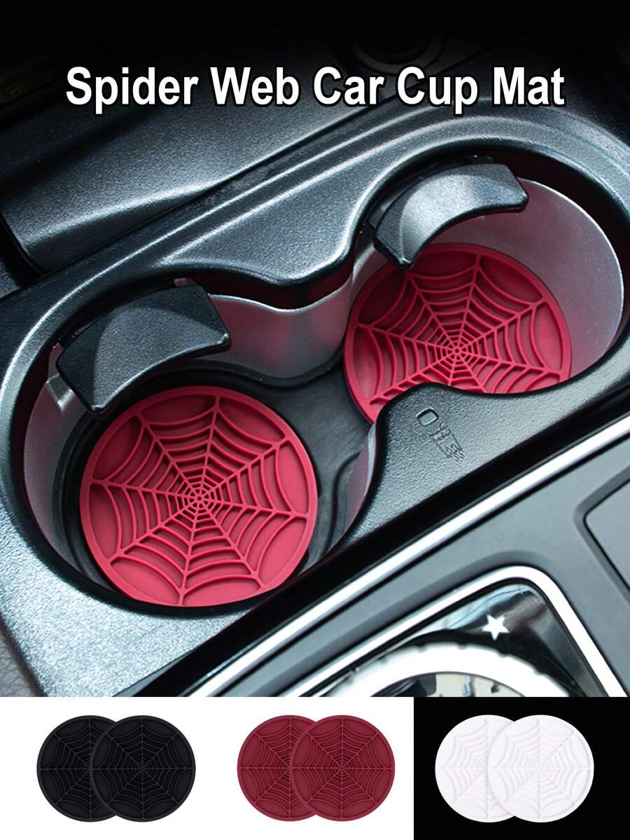 Creative Silicone Car Cup Holder Coaster, Round Universal Anti-Slip Cup Mat, Halloween Personalized Car Interior Decor, Waterproof Wear-Resistant Easy To Clean, Gothic Style Car Interior Accessory - Multicolor - View 1