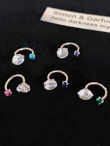 1pc Colorful Sparkling Zirconia Women's Luxury Versatile Elegant Exquisite Ear Piercing Earrings Wholesale - Silver - View 3