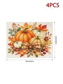 Thanksgiving Autumn Table Runner, Watercolor Pumpkin Berry Bow Pattern, Rustic Country Style, Autumn Holiday Dining Table Decor, Maple Leaf Pine Cone Floral Print, Linen Texture Tablecloth, Dining Room Kitchen Home Decor - Multicolor - View 14