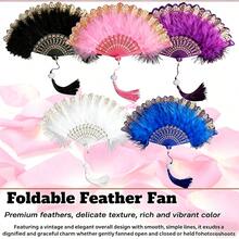 1pc Fairy Realistic Feather Fan, Suitable For Dance Party Stage Performance - Pink - View 5