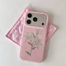 1PC Korean Style Nude Grey Lily Flower Lanyard Phone Case Compatible With Apple 17 Pro Max, New 16 Pro Max, 15 Pro, 14 Pro, 13 Pro/12 Pro, Premium Aesthetic Shockproof Protective Cover - Multicolor - View 2