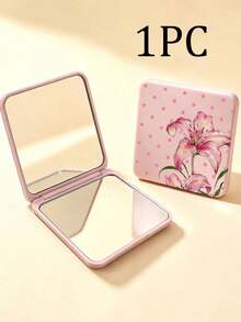 New Polka Dot Lily Pattern Portable Square Makeup Mirror Double-Sided Square Makeup Mirror Women Foldable Makeup Mirror Compact Minimalist Makeup Mirror Suitable For Wallet And Travel Mini Makeup Mirror, Print Density And Position Random - Multicolor - View 9