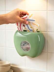 1pc Plastic Bag Dispenser Apple Shaped Bag Holder Wall Mounted Storage Box Space-Saving Bag Organizer Elastic Cling Film Holder Multi-Functional Durable Storage Rack Suitable For Home, Office, Kitchen Shower Cap Storage Box Dust-Proof Box - Multicolor - View 2