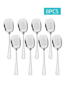 1/2/8Pcs Stainless Steel Serving Spoon, Gold & Silver Available, Solid Serving Spatula For Buffet Banquet Party, Large Serving Utensils For Home Kitchen - -- - View 10