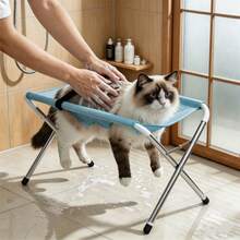 1pc Pet Grooming Hammock Foldable Stand For Dog Grooming Hammock Aluminium Alloy Support Suitable Support For Nail Trimming Bathing & Care Ear Cleaning And Daily Care(Black Strap) - Baby Blue - View 2