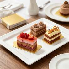 75/150pcs Rectangular Gold Mini Mousse Cake Paper Trays, Disposable Oil-Proof Cake Bases With Easy-Grip Handles, Durable Baking Cardboard, Suitable For Mousse Cakes, Weddings And Birthday Parties - Gold - View 3