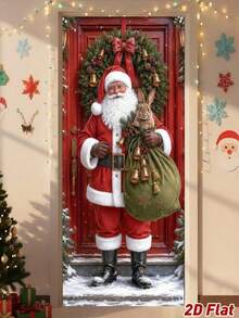 1pc Christmas Door Hanging Flag, Santa Claus Holding Gift Style Door Cover Banner Curtain, Polyester Hanging Backdrop, Photo Booth Prop, Christmas New Year Party Hanging Decoration, Home Decor, Room Decor, Winter Holiday Christmas Door Hanging Decoration, Christmas Gift, Party Gift, 2026 Christmas Decoration, Merry Christmas Door Hanging, Indoor/Outdoor Party Decoration, 2027 New Year Decoration - Santa Claus Holding a Gift - View 8