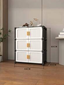 1pc Space-Saving Narrow Freestanding Shoe Storage Cabinet, Dust-Proof Double Door Plastic Shoe Rack, Suitable For Entryway Hallway Small Apartment, Essential Home Storage For New Year Moving Season - Multicolor - View 11