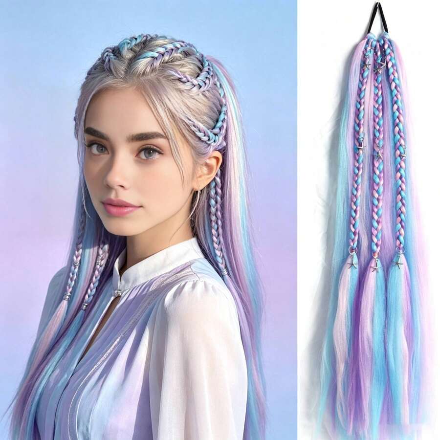 Matte Colorful Rope Ponytail Crochet Hair Extension Hand-Woven Performance Braided Ponytail Wig Hair Tie Hair Band - Multicolor - View 1
