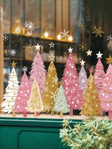 Christmas Window Stickers Decals White Green Gold Christmas Tree Snowflake Reusable Anti-Collision Window Decoration Winter Home Glass Mirror Decoration Room Decor Christmas Decor Christmas Home Decor - Multicolor - View 10