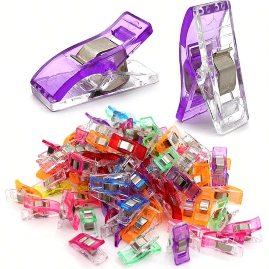 100pcs Sewing Clips, Fabric Plastic Clips, Sewing Supplies, Acrylic Clips, Patchwork Supplies, Transparent Multi-Functional Mixed Color Clips, Sewing Product Storage Bag Clips - A - View 1