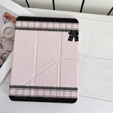 粉色波點黑色蕾絲格紋蝴蝶結裝飾平板保護殼，附筆槽，相容 iPad 第 10 代/Pro/Air 13/Air 11/11(A16 2025)/相容 Galaxy S9/S7/S10+/相容 Galaxy Tab S6 Lite 10.4 吋/相容 MatePad - 彩色 - 查看 6