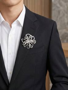 2pcs Artistic Hollow Floral Brooch Set, Asymmetrical Twisted Line 3D Design, Decoration For Coats, Cardigans, Bags, Commute And Party Luxury Atmosphere Accessory Set - A - View 9