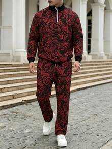 Men's Business All-Over Print Zip-Up Sweatshirt And Pants Set - Multicolor - View 2