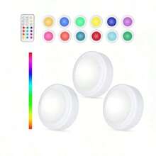 1pc Battery Powered LED Push Light, Wireless 12-Color RGB, Adhesive Mount, Suitable For Wardrobe, Bedroom, Wall, Under Cabinet, Battery Operated Puck Light - Multicolor - View 14