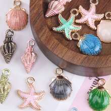 1bag Enamel Alloy Ocean Theme Charms Conch Starfish Shell Pendants For DIY Bracelet Necklace Earring Handmade Ocean‑Style Jewelry Making Supplies - Multicolor - View 6