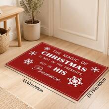 1件裝聖誕文字標語仿羊絨地毯「The Magic Of Christmas His Presence」雪花印花地毯，節日居家裝飾，適用於玄關、廚房、客廳、臥室 - 彩色 - 查看 9