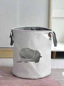 1pc Ultra Durable Elephant Pattern Laundry Basket - Multi-Functional Storage Basket, Can Store Clothes, Toys, Etc. - Round Storage Basket, Suitable For Bedroom, Bathroom, Living Room, Laundry Room - White - View 3