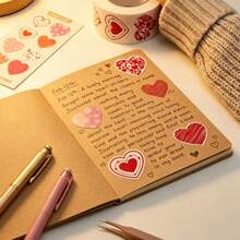 Heart Stickers Roll, 8 Unique Cute Heart Pattern Self-Adhesive Stickers, Suitable For Gift Wrapping, Planner, Scrapbook, Valentine's Day DIY Craft Decoration - A - View 5