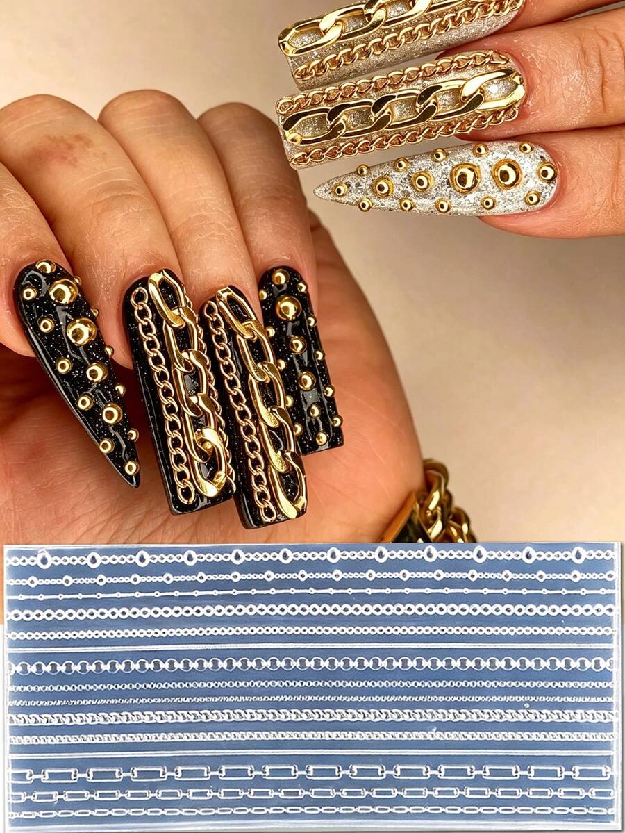 1pc 3D Chain Nail Silicone Mold Multiple Chain Design Nail Template For DIY Y2K Punk Jewelry Nail Art Decoration Manicure Tools