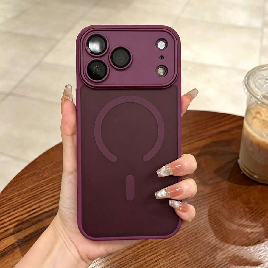 Casing Ponsel Magnetik Matte Perlindungan 360°, Kompatibel dengan iPhone 18 Pro 18 Pro Max, dengan Pelindung Lensa, Casing Pelindung Silikon Seluruh Tepi, Kompatibel dengan 17 Pro Max 16 Pro Max 16e 17e 15 14 Plus 13 12 Mini 11 - Merah ceri - View 1