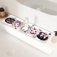1pc Halloween Pumpkin Pattern, Sink Faucet Absorbent Mat, Drainage Mat, Suitable For Kitchen, Bathroom Sink, Countertop, Drainage Mat, Diatomaceous Earth Material, Trimmable, Quick Drying Mat - Multicolor - View 2