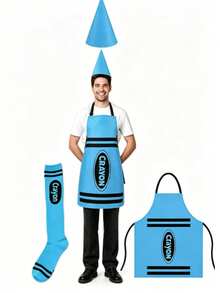 3PCS Colorful Crayon Apron And Funny Gnome Cone Hat Set, Suitable For Party, Halloween Party And Christmas Group Cosplay Outfit, Unisex World Book Day Costume - Color - View 8