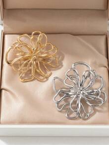 2pcs Artistic Hollow Floral Brooch Set, Asymmetrical Twisted Line 3D Design, Decoration For Coats, Cardigans, Bags, Commute And Party Luxury Atmosphere Accessory Set - A - View 5