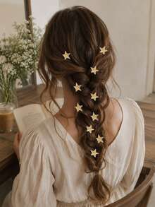 10pcs Alloy Star Hair Ring Set, Women's Daily Fall Style Braided Hairstyles, Date Afternoon Tea, Gentle Atmosphere Hair Accessories - Gold - View 2