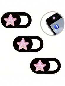 3pcs Pink Star Webcam Slide Cover, Phone Privacy Sticker - Suitable For Laptops, Desktops, Computers, Smartphones, Protect Your Privacy And Security, Strong Adhesive Self-Adhesive Privacy Sticker, Phone Accessories, Gift For Friends - Pink Stars - View 2