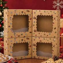 6 Pack Christmas Kraft Gift Boxes With Scalloped Clear Window, Vintage Xmas Pattern Printed Holiday Favor Boxes, Sturdy Decorative Paper Gift Containers, Perfect For Christmas Presents & Holiday Party Favors - Multicolor - View 9