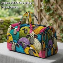 RIDESAY Quilted Travel Tote Bag, 1pc, With Colorful Cartoon Sheep Print - Large Capacity Quilted Polyester Material, Suitable For Weekend Short Trips, Outdoor Hiking, Shopping, Luggage Bag, Rectangular Portable Bag - Multicolor - View 10