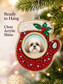 Custom Photo Pearl Bead Painting Ornament, Christmas Glove Design Hanging Pendant, DIY Hand Craft Kit, Personalized Photo Keepsake Christmas Tree Decor Holiday Gift For Pet Owners - Multicolor - View 2