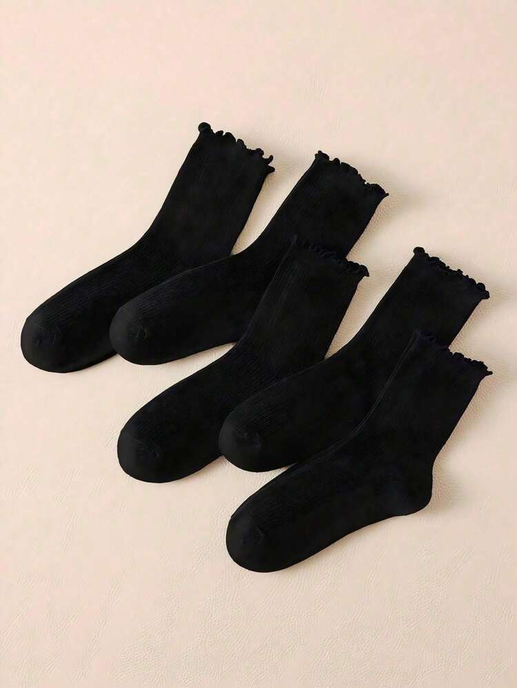 5/10/20 Pairs Women's Lace Ruffle Black Soft Breathable Knee-High Socks, Tight-Fitting, Suitable For Daily, Holiday, Outdoor Wear, All-Season, Can Be Paired With Loafers, Casual Shoes, Size 36-42 - Multicolor - View 9