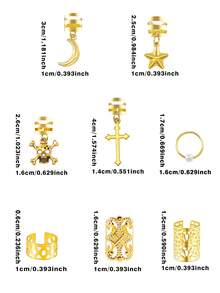 68件裝星星月亮組合時尚金屬鏤空辮髮環，適合女性女孩節日裝扮 - 金色 - 查看 7