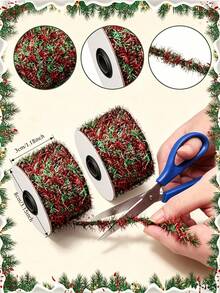 1pc Red And Green Twisted Flower Garland Decorative Ribbons, Rolls Of 10yard Gift Box Wrapping Ribbons, Perfect For Crafts, Ideal For Christmas Trees, Birthday Celebrations, Weddings, Home Decor - Multicolor - View 7
