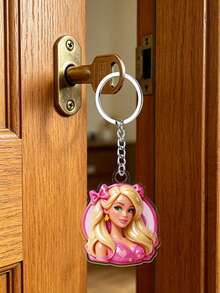 MASSDI 2D Acrylic Keychain, Pink Bow Portrait Round Frame Key Pendant, Transparent Acrylic Material, Smooth Rounded Edges, Rust-Proof Metal Key Ring, Suitable For Backpack Charm, Party Favor, Theme Party Gift And Daily Fashion Accessory - Multiple Styles - View 5