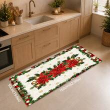 1 buah Karpet Wol Imitasi Motif Bunga Merah Natal, Merah Natal, Motif Daun Holly, Kerucut Pinus, Lonceng dan Bola Natal, Dekorasi Rumah Musim Dingin yang Elegan, Cocok untuk Lorong Masuk, Dapur, Ruang Tamu, Kamar Tidur - MultiWarna - View 9