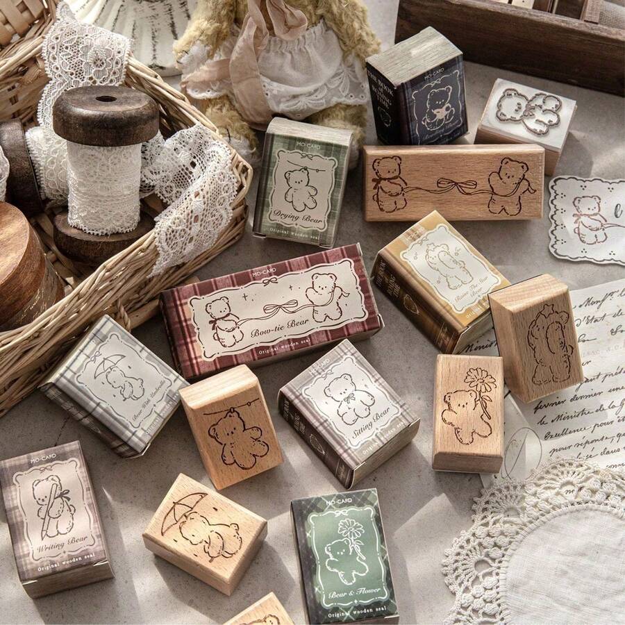 1pc Wooden Bear Stamp, For DIY Craft Scrapbooking Card Making,Journal Notebook,Back To School,Art Supplies,School Supplies - Multicolor - View 1